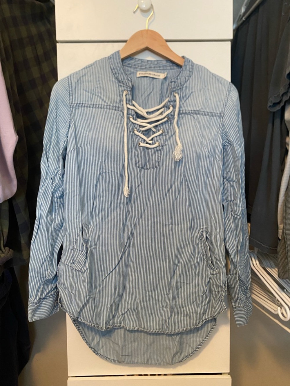 Light Blue Striped Lace-Up Women’s Swim Coverup